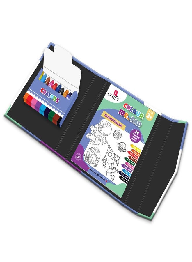 iCraft iCraf Coloring Pad for Toddlers & Preschoolers - 24 Pages + 10 Crayons - Kids Art Set Gift (Space) - Image 2